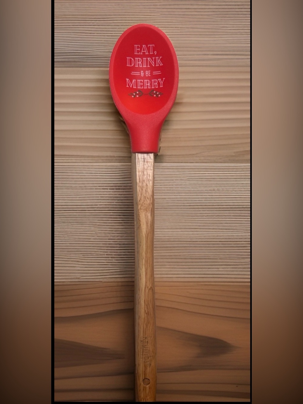 Krumbs Kitchen Farmhouse Holiday Silicone Cooking Spoon w/ Wooden Handle Merry